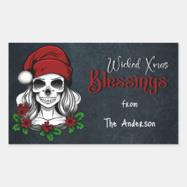 Adesivo Retangular Papais noeis Gótica Whimsical Natal Skull