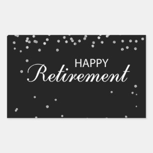 Adesivo Retangular Parabéns de aposentadoria pretos com faísca prat