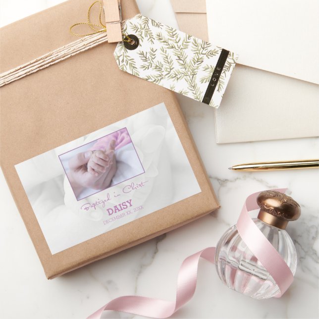 Adesivo Retangular Parabéns de batismo para bebês personalizados (Presentear)