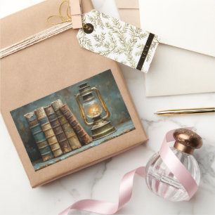 Adesivo Retangular Parede de Biblioteca Antiquada de Pintura de Pilha