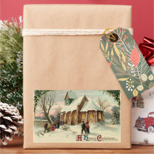 Adesivo Retangular Paroquianos da igreja do natal vintage na massa do