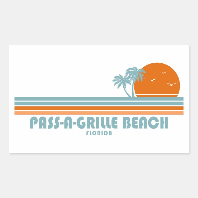 Adesivo Retangular Pass-a-Grille Beach Sun Palm Trees (Frente)
