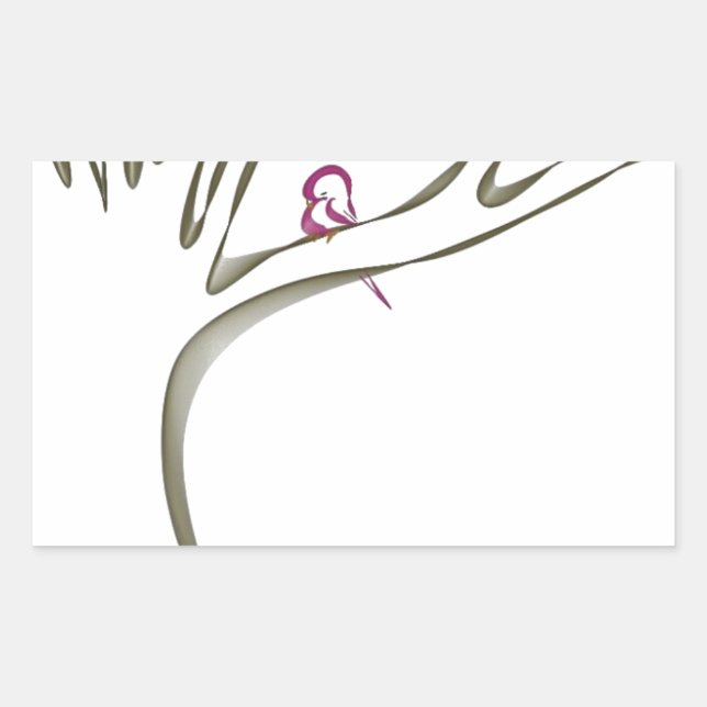 Adesivo Retangular Pássaro rosa doce sentado em uma árvore original (Frente)