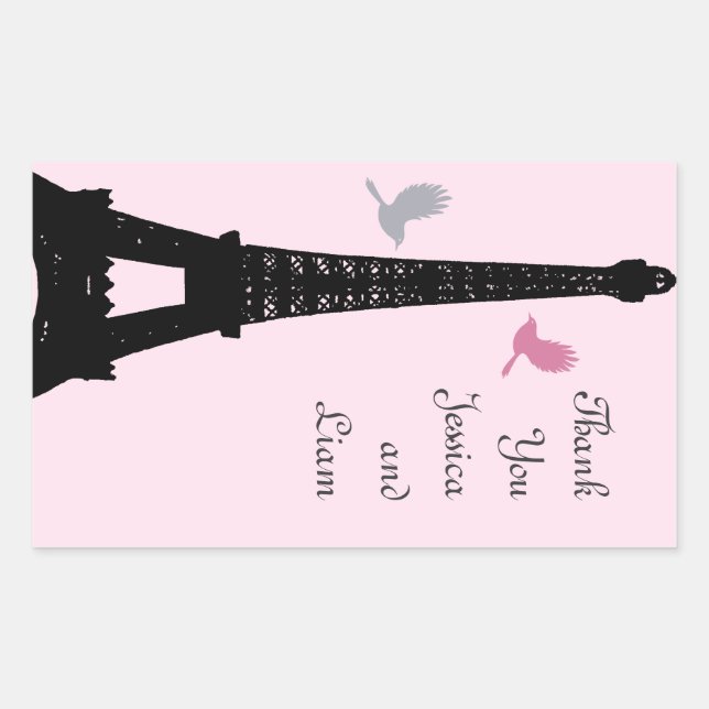 Adesivo Retangular Pássaros do Amor Obrigado Sticker (rosa) (Frente)