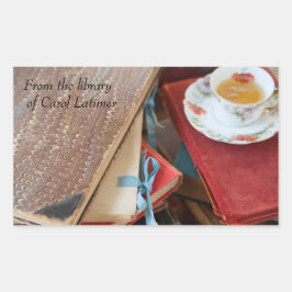 Adesivo Retangular Pasta de livros de chá e livros de colheita