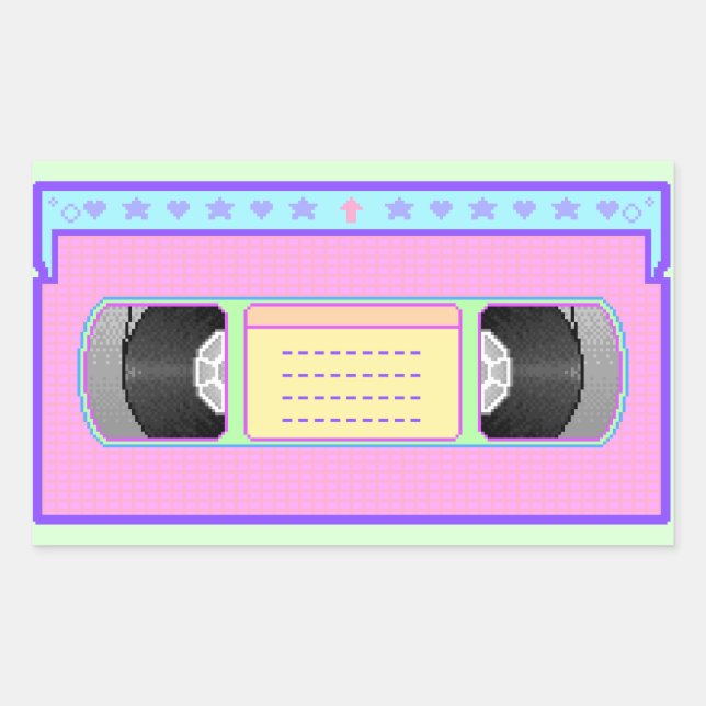 Adesivo Retangular Pastel kawaii VHS Vaporwave pixel art (Frente)