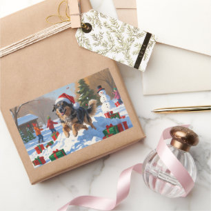 Adesivo Retangular Pastor anatólico Natal Neve Festiva