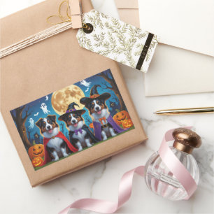 Adesivo Retangular Pastor australiano Pumpkin Halloween Engraçado