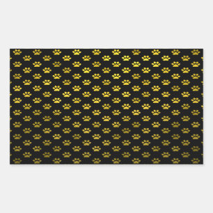 Adesivo Retangular Pata De Cão Imprimir Dourado Fundo Preto Metálic