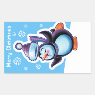 Adesivo Retangular Patinador de pinguim-retangular azul de Natal.