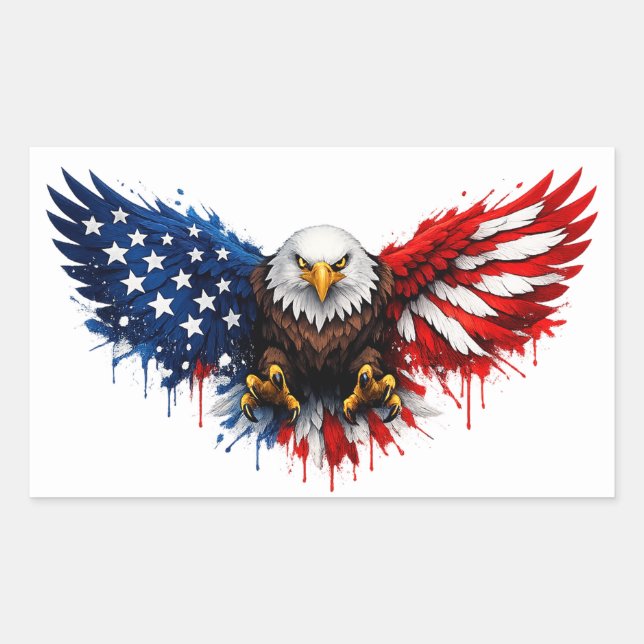 Adesivo Retangular Patriotic Red White and Blue Bald Eagle (Frente)