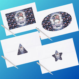 Adesivo Retangular Patriótica All American Mama Messy Bun