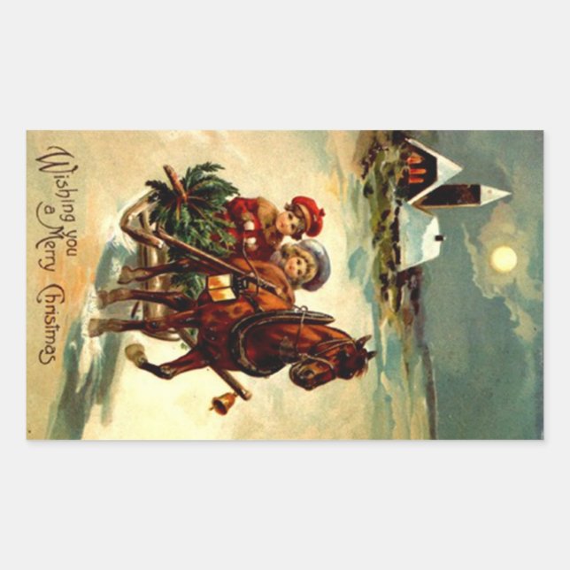 Adesivo Retangular Pau Natal Antiquado Gr Um Cavalo Aberto Suspenso (Frente)