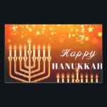 Adesivo Retangular Pau Quadrado Feliz Hanukkah Menorah<br><div class="desc">Celebre oito dias e oito noites do Festival das Luzes com cartões e presentes de Chanucá. O festival de luzes está aqui. Acenda a menorah,  brinque com o sonho e o banquete em latas e suganínos. Celebre o espírito de Chanucá com amigos,  familiares e entes queridos desejando-lhes Feliz Chanucá.</div>