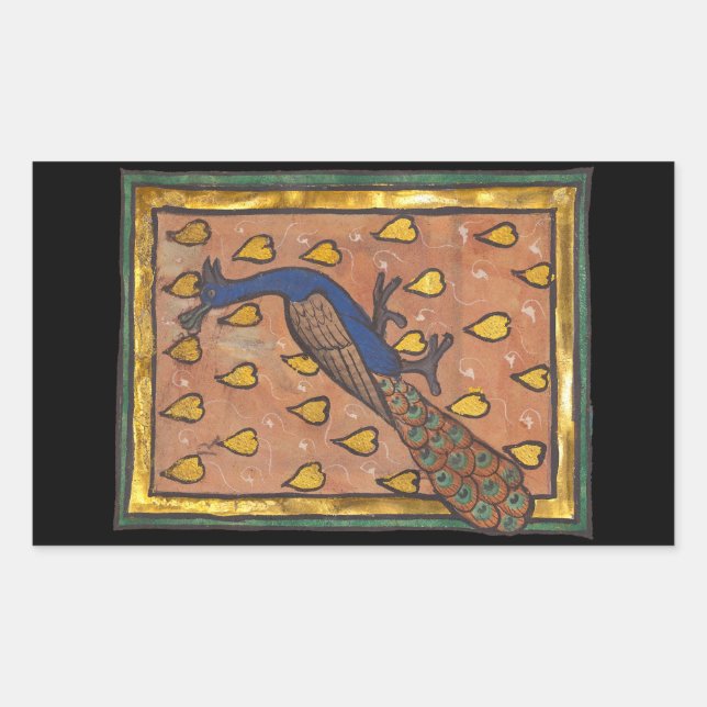 Adesivo Retangular Pavão do Bestiário Medieval c. 1270 (Frente)