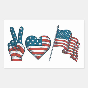 Adesivo Retangular Peace Love American Flag