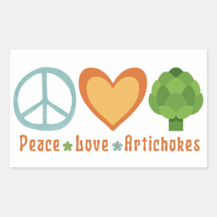 Adesivo Retangular Peace Love Artichokes Vegan Veggie Hippie Foodie