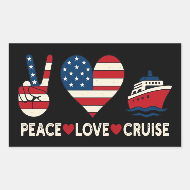 Adesivo Retangular Peace Love Cruise USA Vacance Vibes (Frente)