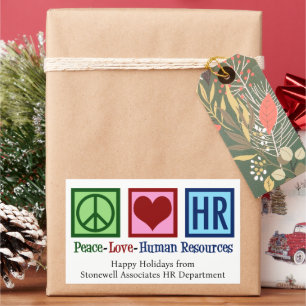 Adesivo Retangular Peace Love Human Resources Custom HR Natal