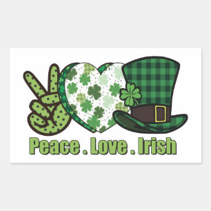 Adesivo Retangular Peace Love Irish Stickers - para uso diário