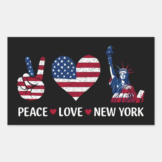 Adesivo Retangular Peace Love New York (Frente)