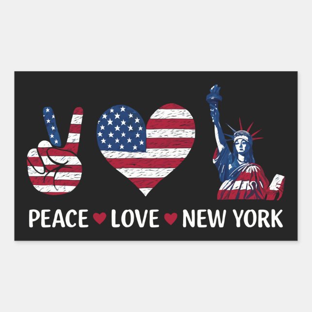 Adesivo Retangular Peace Love New York (Frente)