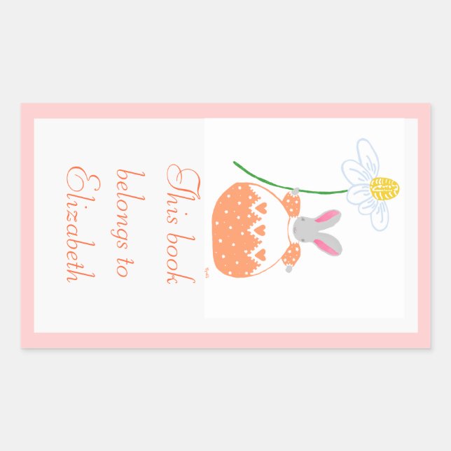 Adesivo Retangular Peach5 daisy bunny bookplate (Frente)