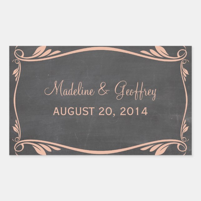 Adesivo Retangular Peach Flourish Chalkboard Stickers (Frente)