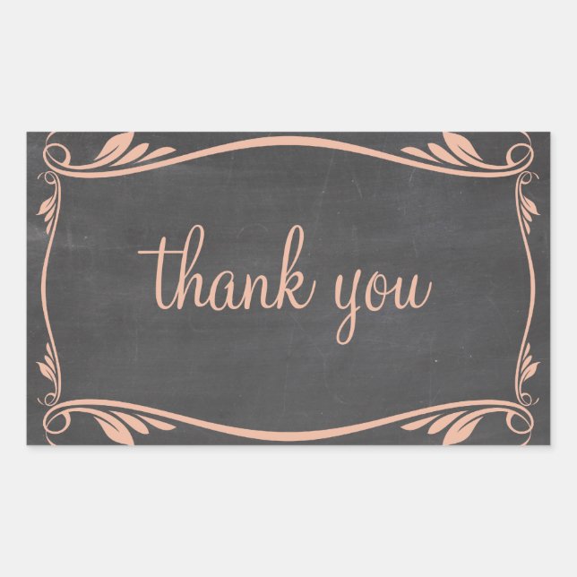 Adesivo Retangular Peach Flourour Chalkboard Obrigado Stickers (Frente)