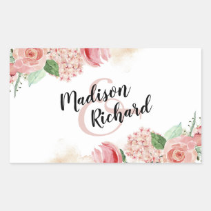 Adesivo Retangular Peach Watercolor Floral Border Monograma