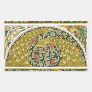 Adesivo Retangular Peacock Art Nouveau Estilo redondo intrincado desi