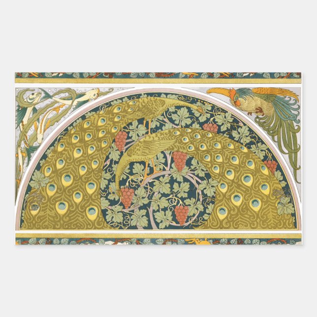 Adesivo Retangular Peacock Art Nouveau Estilo redondo intrincado desi (Frente)
