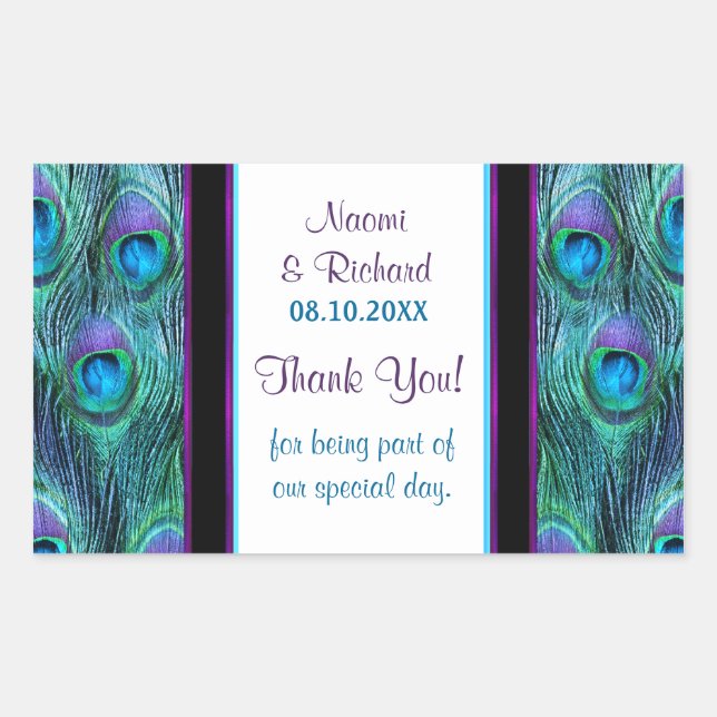 Adesivo Retangular Peacock Feather Drama - Obrigado Seal - Personaliz (Frente)