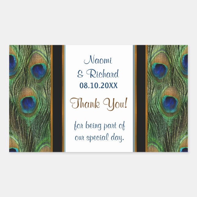 Adesivo Retangular Peacock Feather Obrigado Seal - Personalizar (Frente)