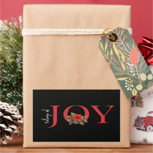 ADESIVO RETANGULAR PEDAÇOS DE JOY RED CHRISTMAS POINSETTIA A PRETO,