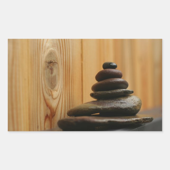 Adesivo Retangular Pedras de Meditação do Cairn e Madeira (Frente)