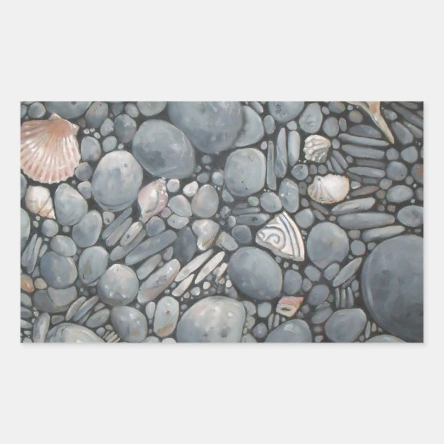 Adesivo Retangular Pedras de Praia Conchas Pebbles Rochas Pintura (Frente)