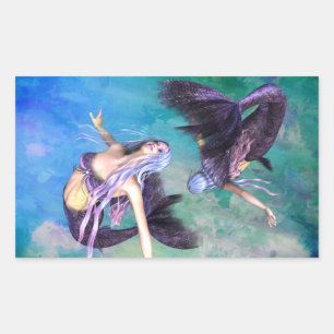 Adesivo Retangular Peixes - Duas Sereias Nadando em um Loop