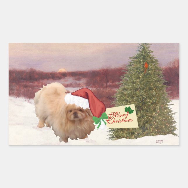 Adesivo Retangular Pekingese Christmas (Frente)