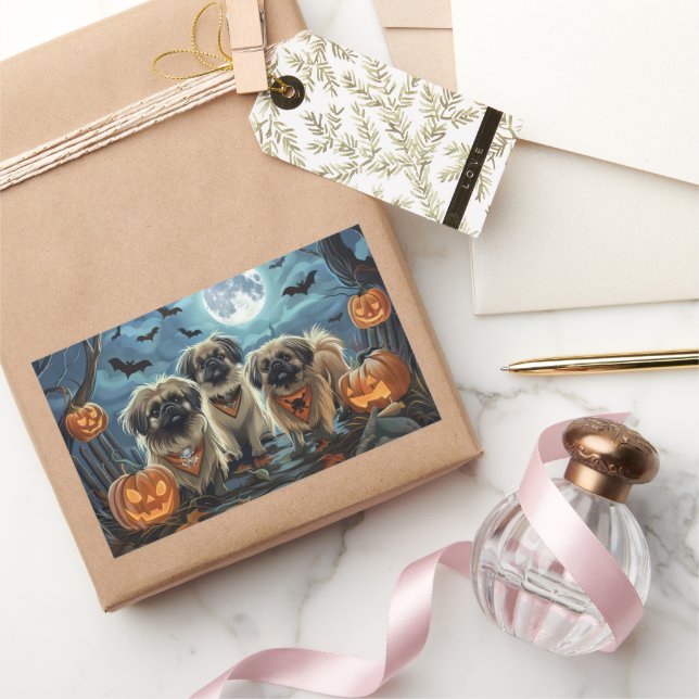 Adesivo Retangular Pekingese Halloween Spooky (Presentear)