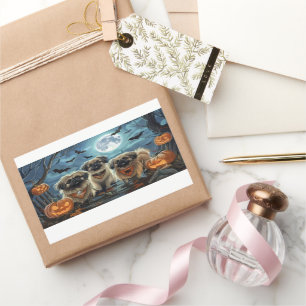 Adesivo Retangular Pekingese Halloween Spooky