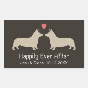 Adesivo Retangular Pembroke Welsh Corgis com Coração e Texto