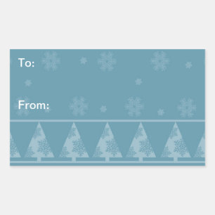Adesivo Retangular Pentes de Árvore de Natal com Floco de Neve Azul