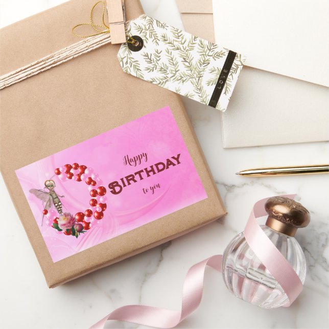 Adesivo Retangular Pequena Fada te deseja um Feliz Aniversário (Presentear)