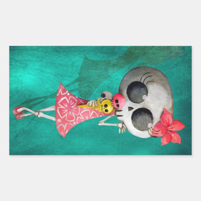 Adesivo Retangular Pequena Miss Morte com Sorvete de Halloween (Frente)