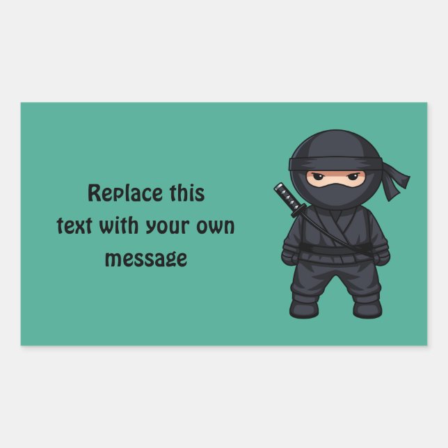 Adesivo Retangular Pequeno Guerreiro Ninja no Verde (Frente)
