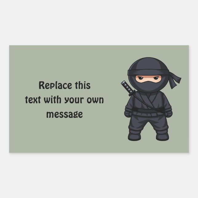 Adesivo Retangular Pequeno Ninja Guerreiro em Verde Sage (Frente)