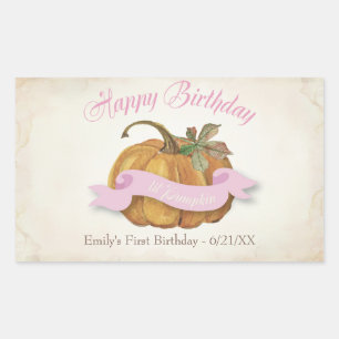 Adesivo Retangular Pequeno Pumpkin Birthday Water Label - Rapariga