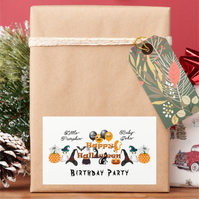 Adesivo Retangular Pequeno Pumpkin Feliz Festa de Halloween Balão Fun (Feriado)