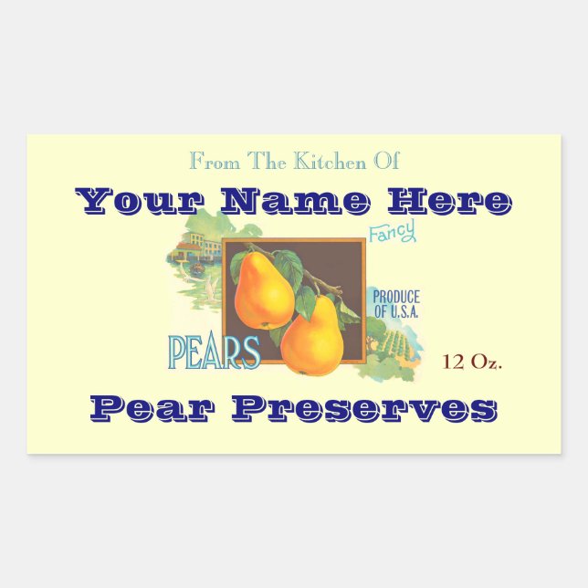 Adesivo Retangular Peras com Vintage-Baking Sticker (Frente)